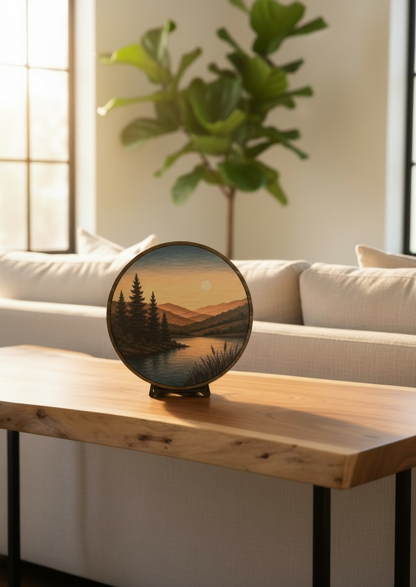 Handcrafted Wood Wall Art-Mountain Sunset Print