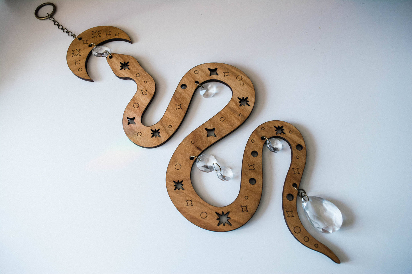 Starry Snake Suncatcher Wooden Wall Hanging Crystal Prisms