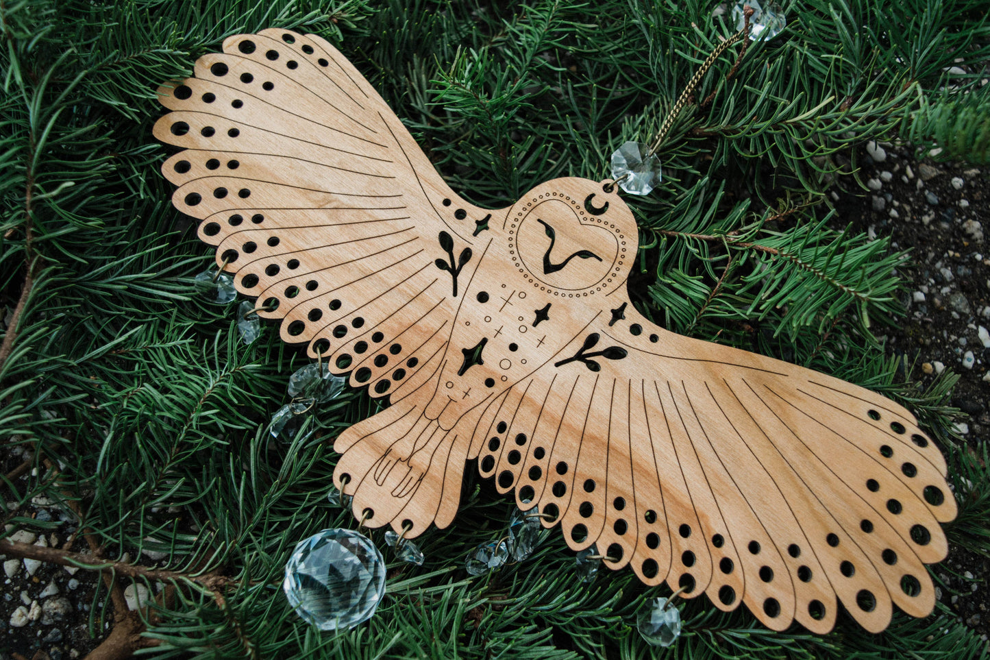 Owl Wooden Wall Hanging Bird Suncatcher w/ Crystal Prisms