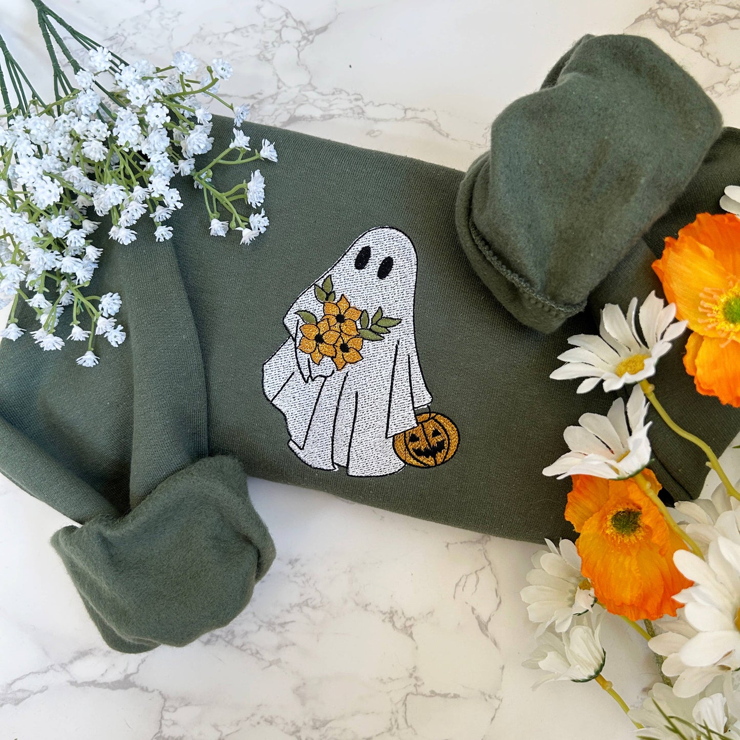 Embroidered Halloween Floral Ghost Sweatshirt