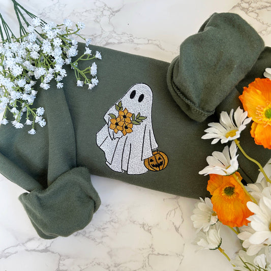 Embroidered Halloween Floral Ghost Sweatshirt