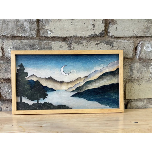 Handcrafted Wood Wall Art-14" Nature-Inspired Mountain Print