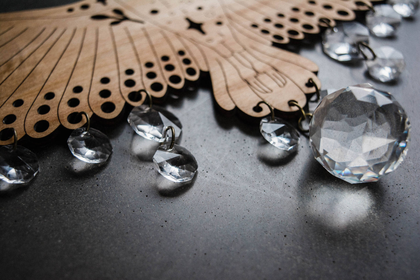 Owl Wooden Wall Hanging Bird Suncatcher w/ Crystal Prisms