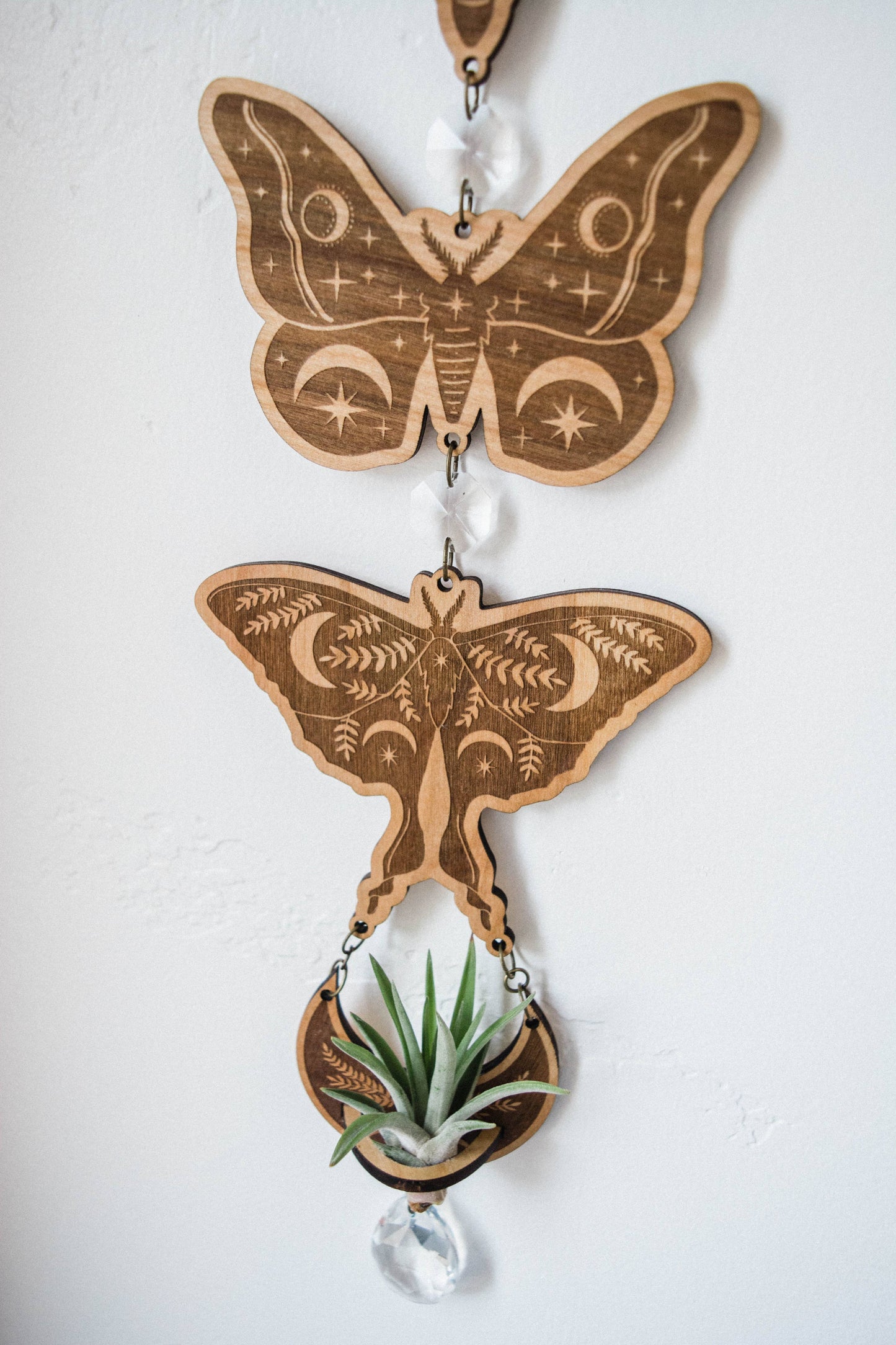4 Moth Airplant Holder Suncatcher w/ Crystal Prisms