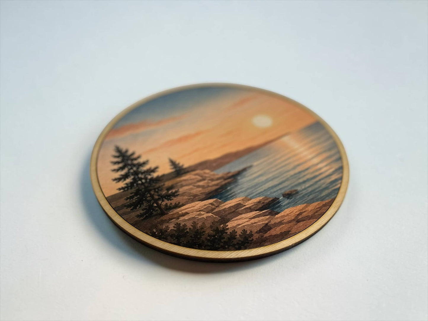 Handcrafted Wood Wall Art-Sunset Lake Print