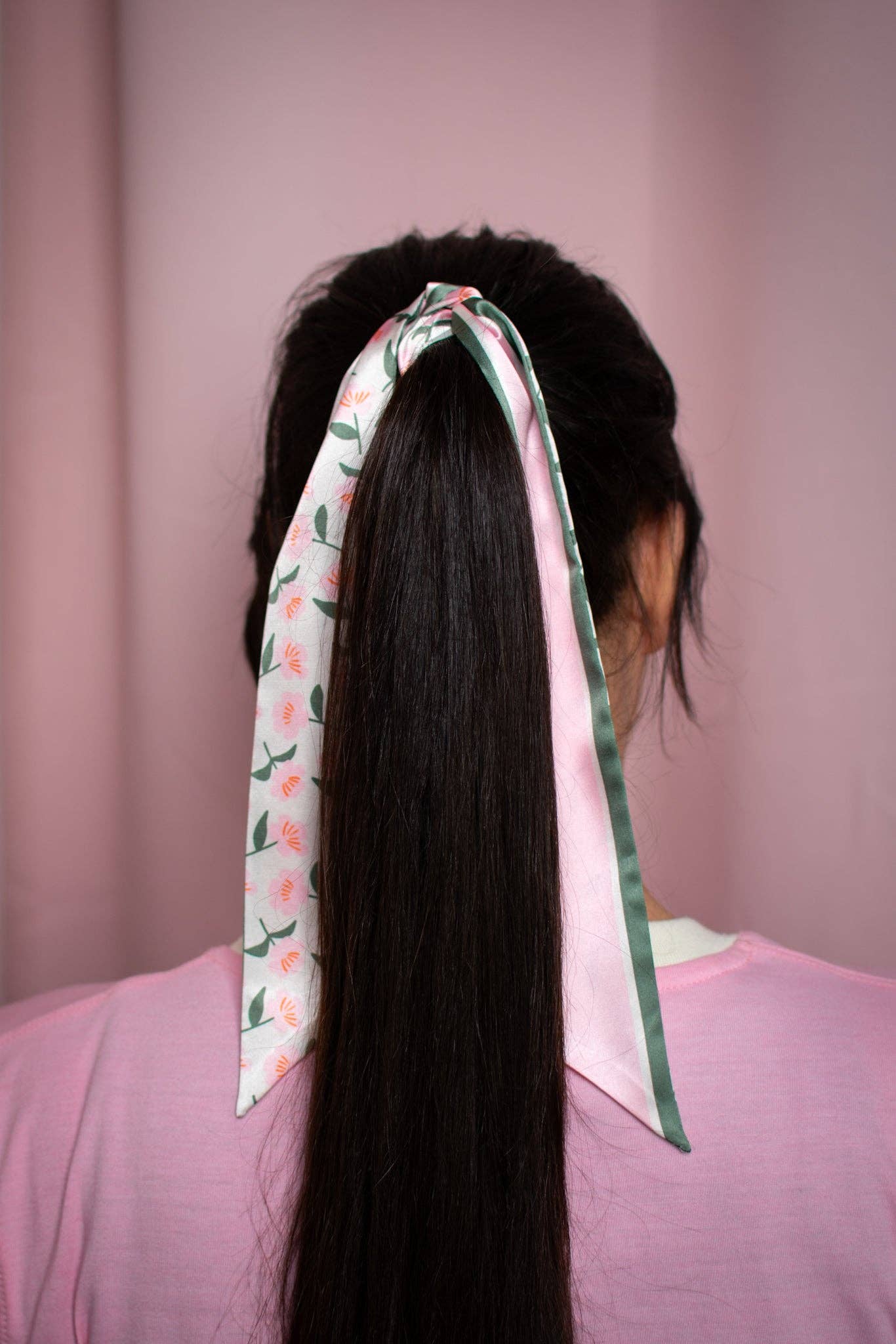 Lilac and Green Floral Skinny Scarf