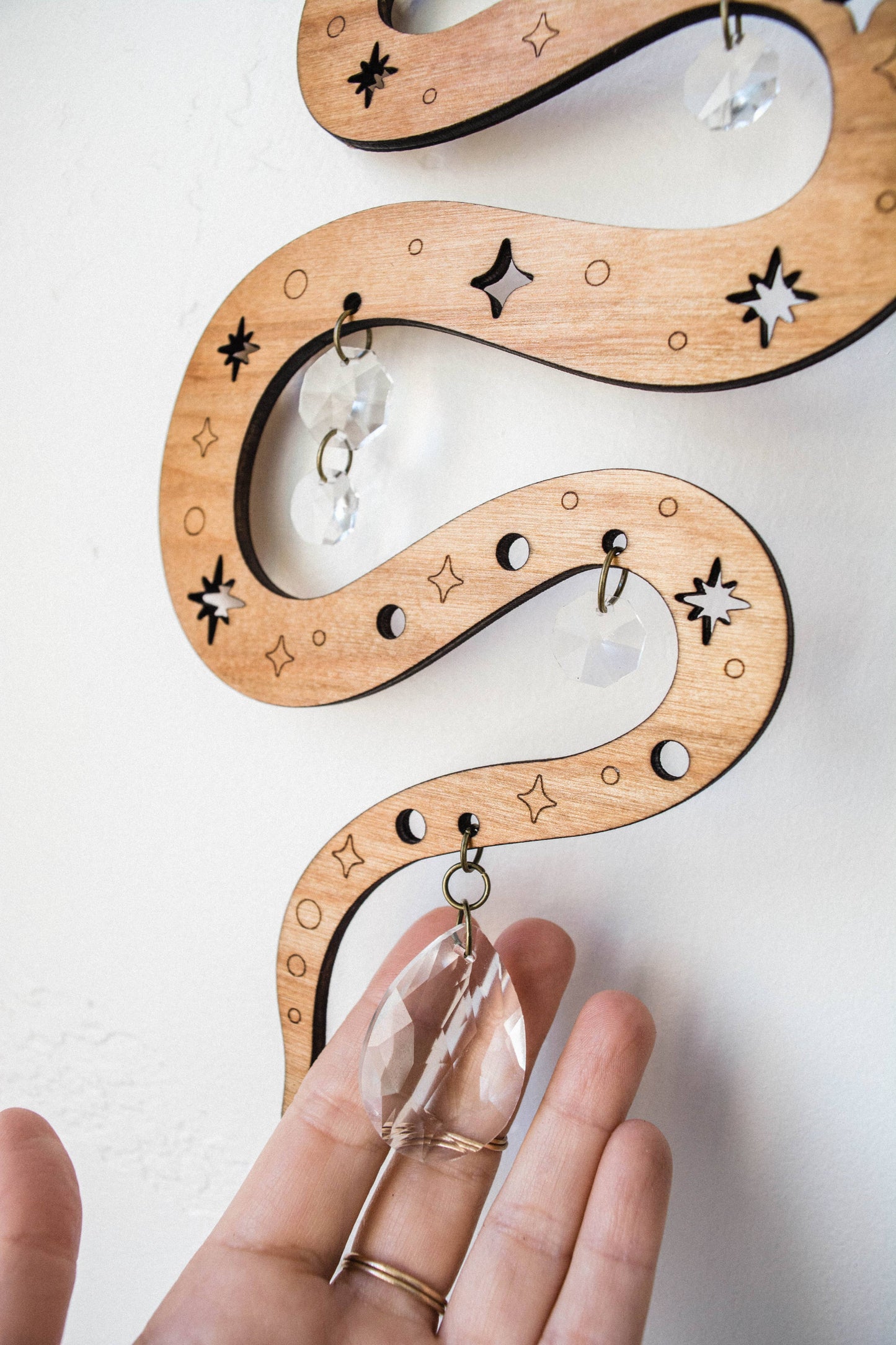 Starry Snake Suncatcher Wooden Wall Hanging Crystal Prisms