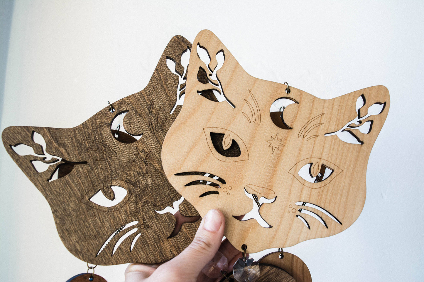 Cosmic Cat Wooden Wall Hanging Suncatcher Crystal Prisms
