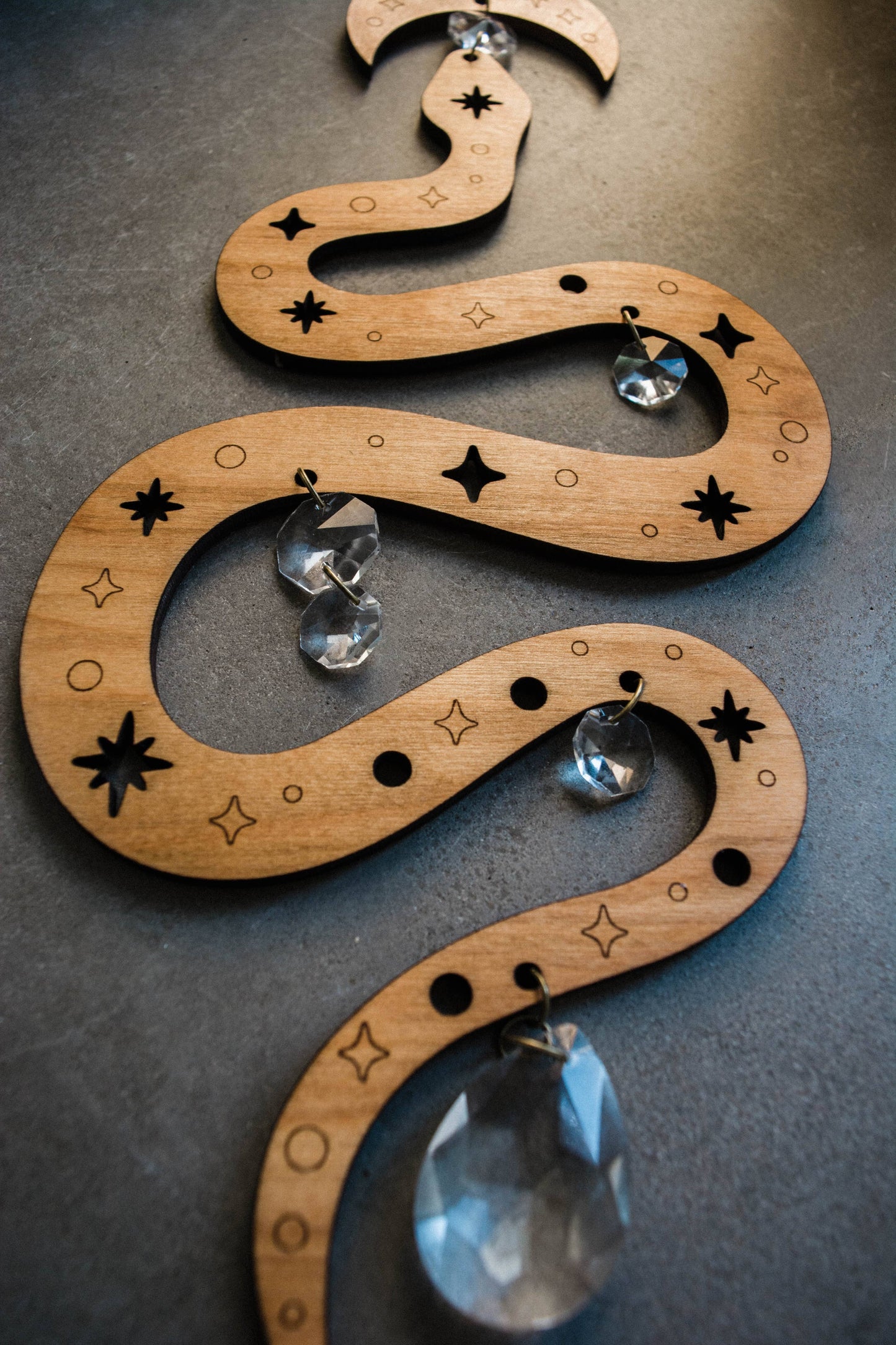Starry Snake Suncatcher Wooden Wall Hanging Crystal Prisms