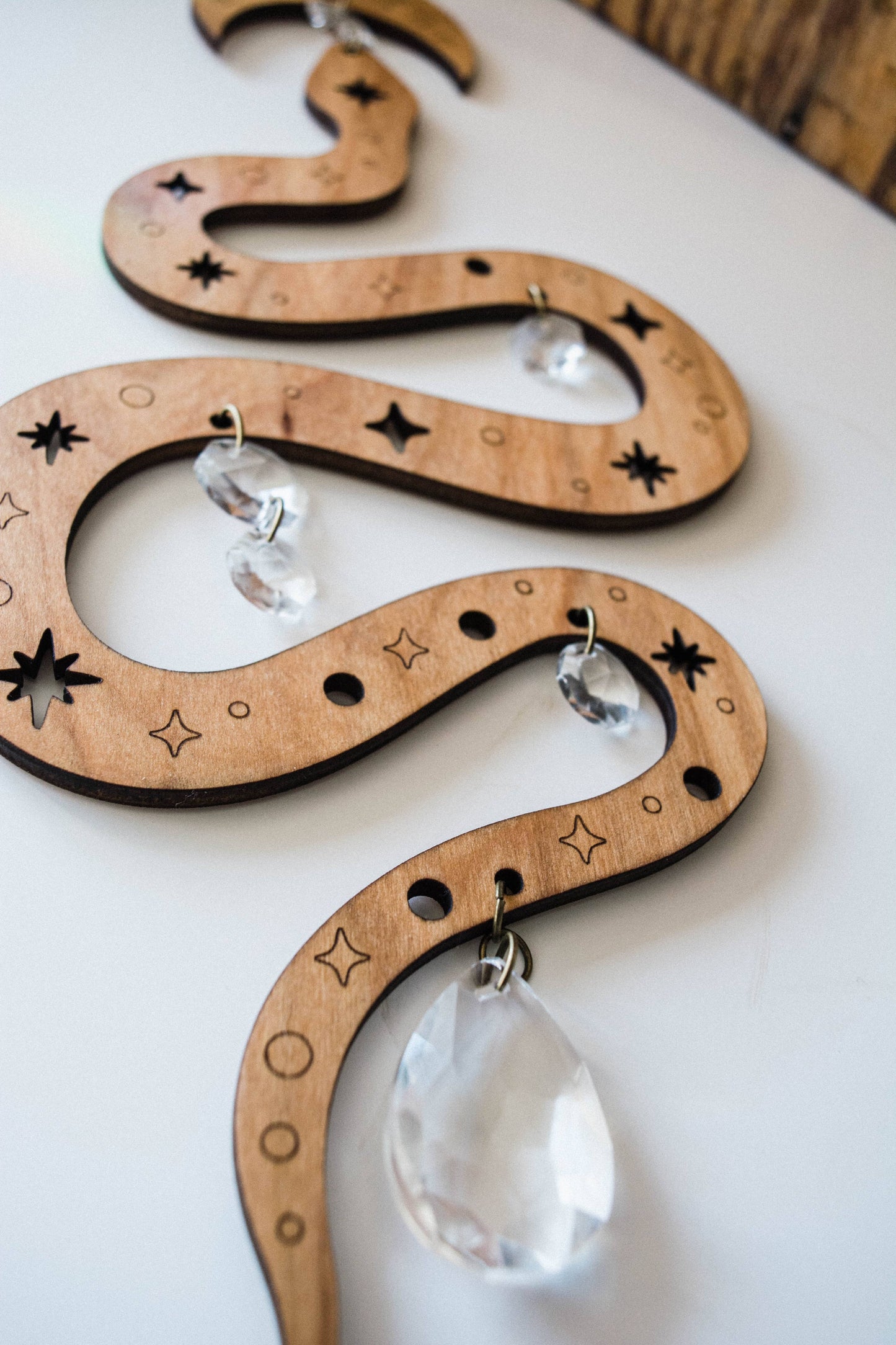 Starry Snake Suncatcher Wooden Wall Hanging Crystal Prisms