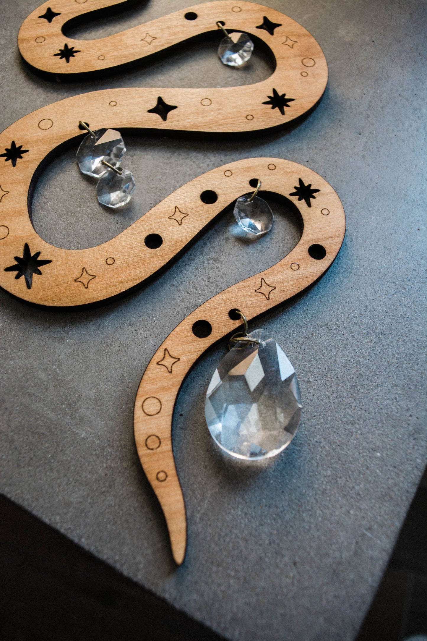 Starry Snake Suncatcher Wooden Wall Hanging Crystal Prisms