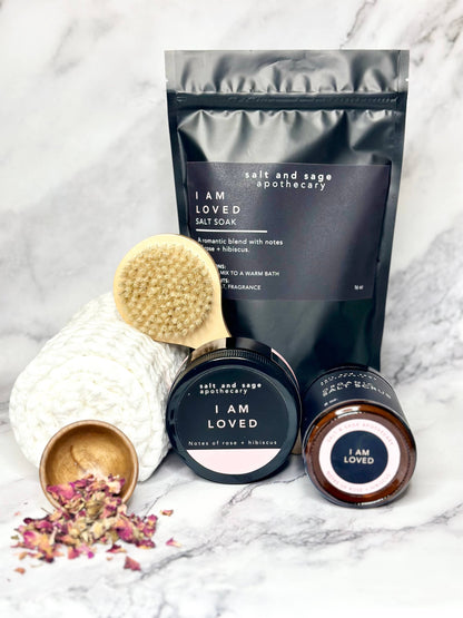 I AM Loved - Rose + Hibiscus + 8oz Organic Dead Sea Salt Scrub