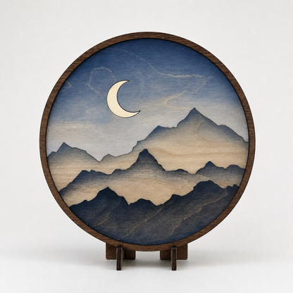 Handcrafted Wood Wall Art - Nature-Inspired Mountain Print