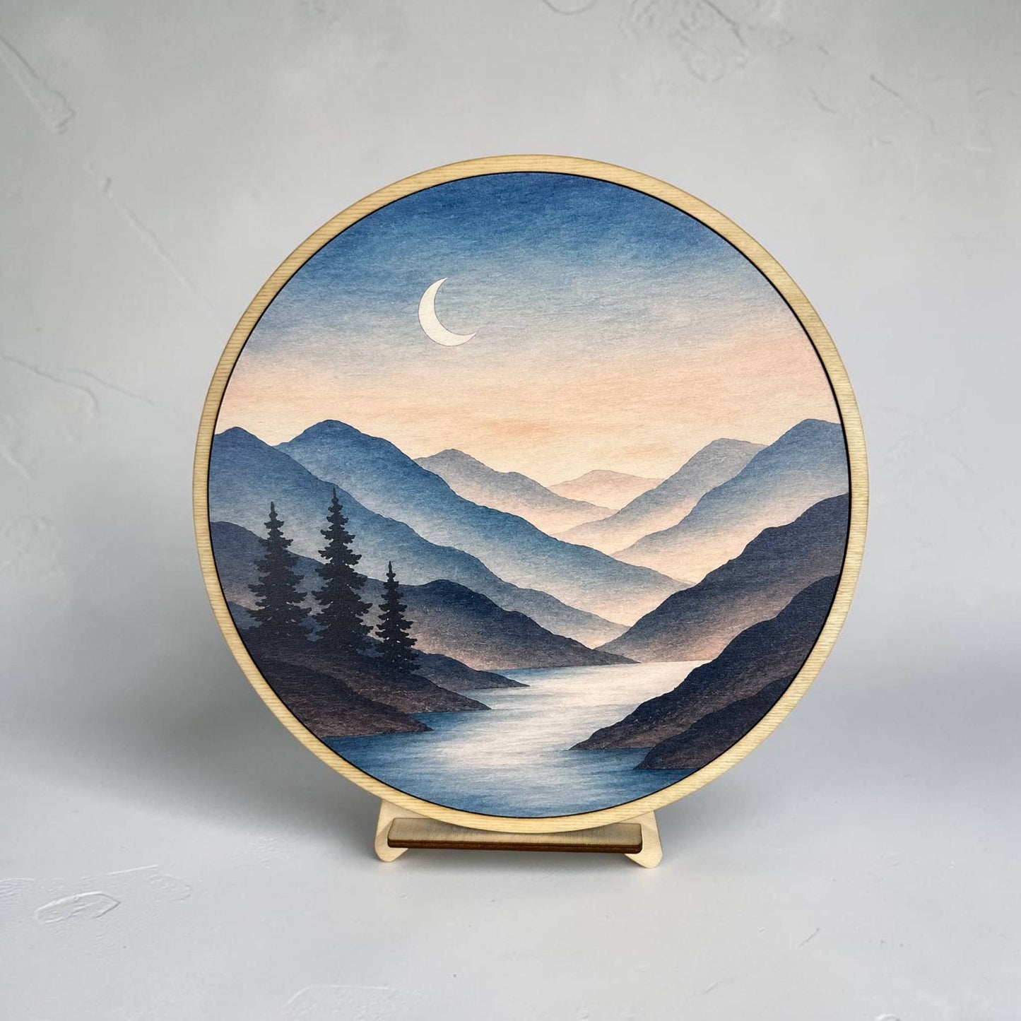 Handcrafted Wood Wall Art-Mountain Moonlight Print