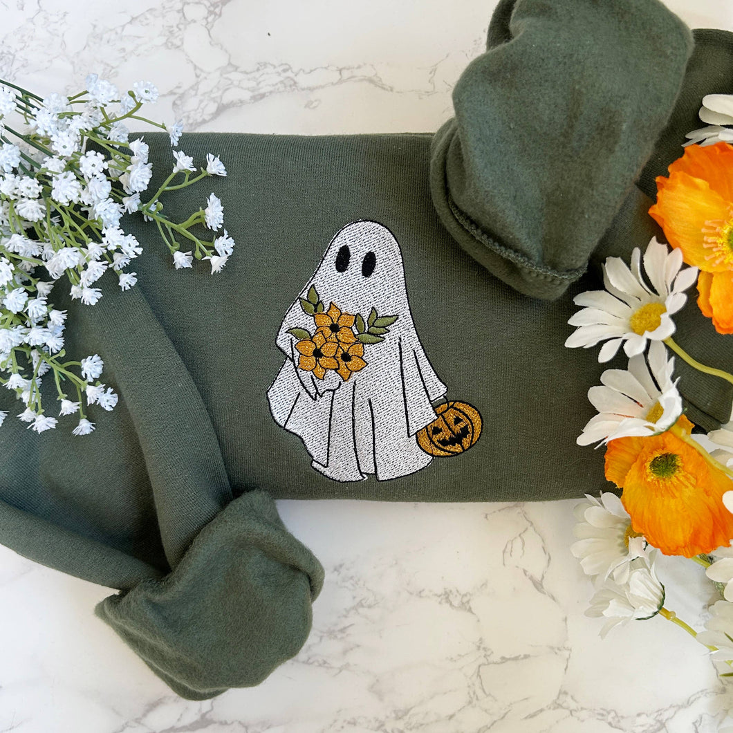 Embroidered Halloween Floral Ghost Sweatshirt