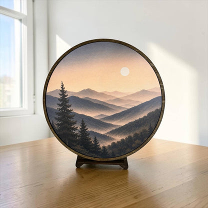 Handcrafted Wood Wall Art-Mountain Sunset Print