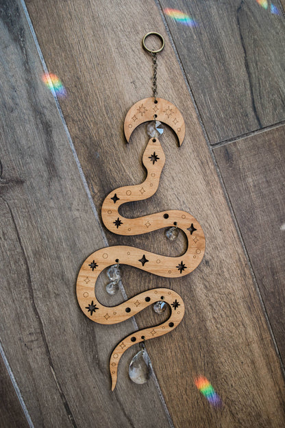 Starry Snake Suncatcher Wooden Wall Hanging Crystal Prisms