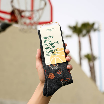 Socks that Support Youth Sports (Gray Basketballs)