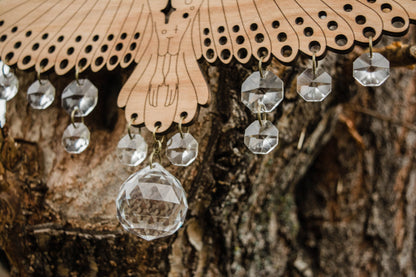 Owl Wooden Wall Hanging Bird Suncatcher w/ Crystal Prisms