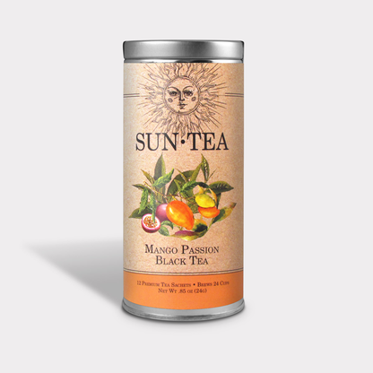 SUN TEA Mango Passion Black Tea-12 Tea Sachets - Tall Tin