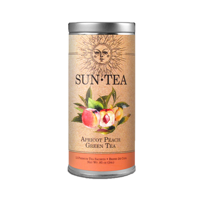 SUN TEA Apricot Peach Green Tea-12 Tea Sachets - Tall Tin