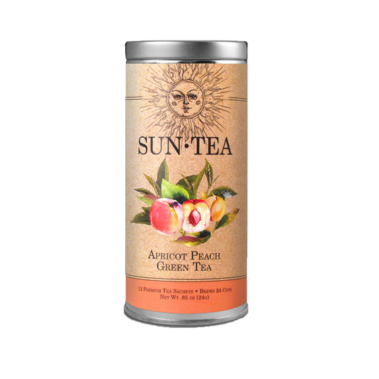 SUN TEA Apricot Peach Green Tea-12 Tea Sachets - Tall Tin