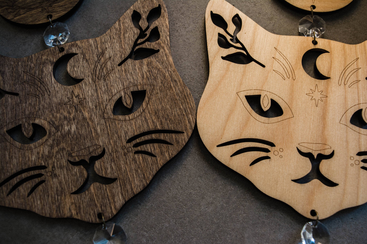 Cosmic Cat Wooden Wall Hanging Suncatcher Crystal Prisms