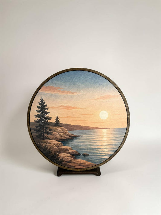 Handcrafted Wood Wall Art-Sunset Lake Print