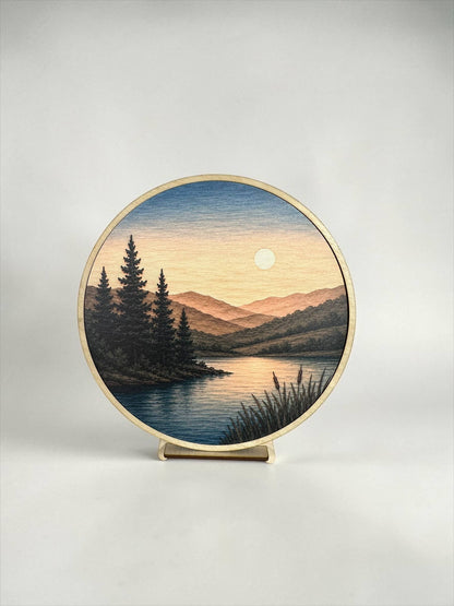 Handcrafted Wood Wall Art - Mountain Lake Print