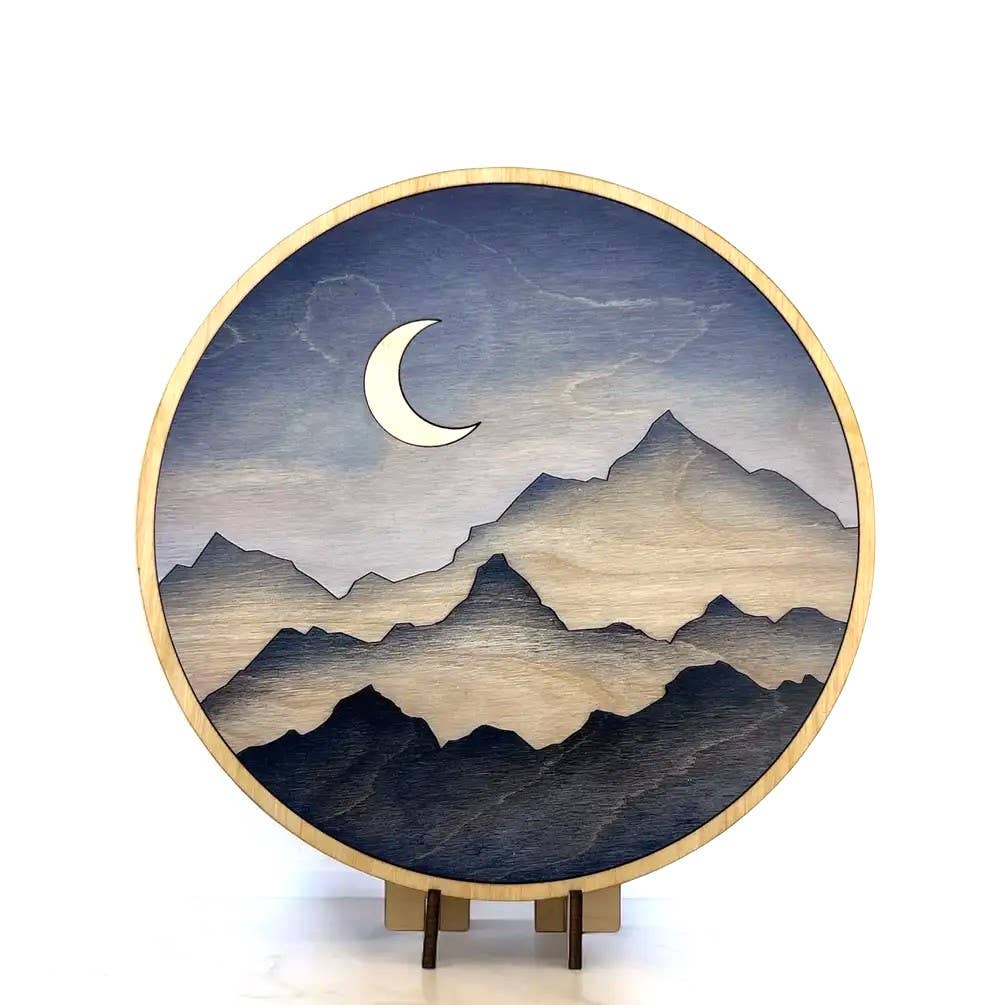 Handcrafted Wood Wall Art - Nature-Inspired Mountain Print