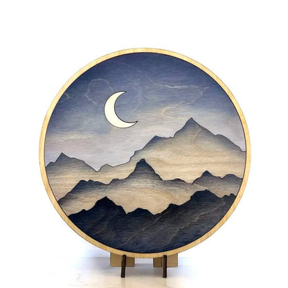 Handcrafted Wood Wall Art - Nature-Inspired Mountain Print