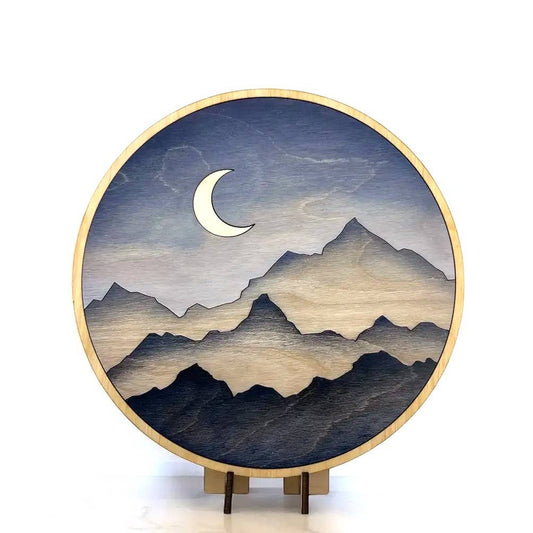 Handcrafted Wood Wall Art - Nature-Inspired Mountain Print