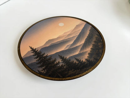 Handcrafted Wood Wall Art-Mountain Sunset Print