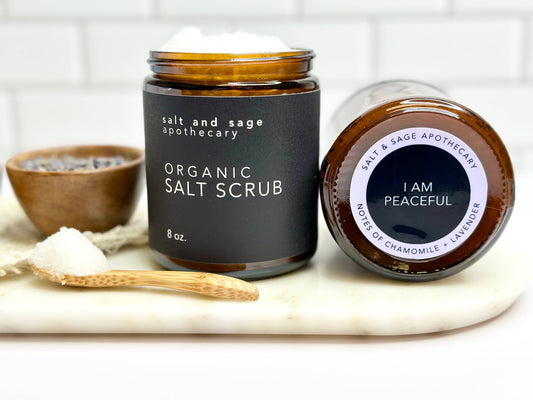 I AM Peaceful - Lavender + Chamomile - 8oz Organic Dead Sea Salt Scrub