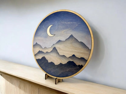 Handcrafted Wood Wall Art - Nature-Inspired Mountain Print