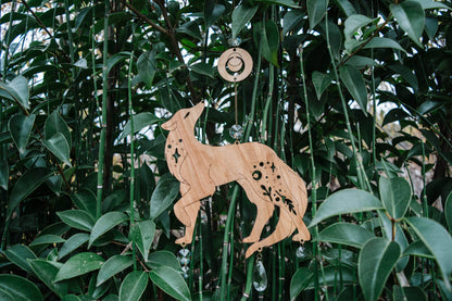 Lunar Wolf Dog Wooden Hanging Suncatcher w/ Crystal Prisms