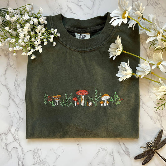 Embroidered Mushroom Outdoorsy Plant Tshirt