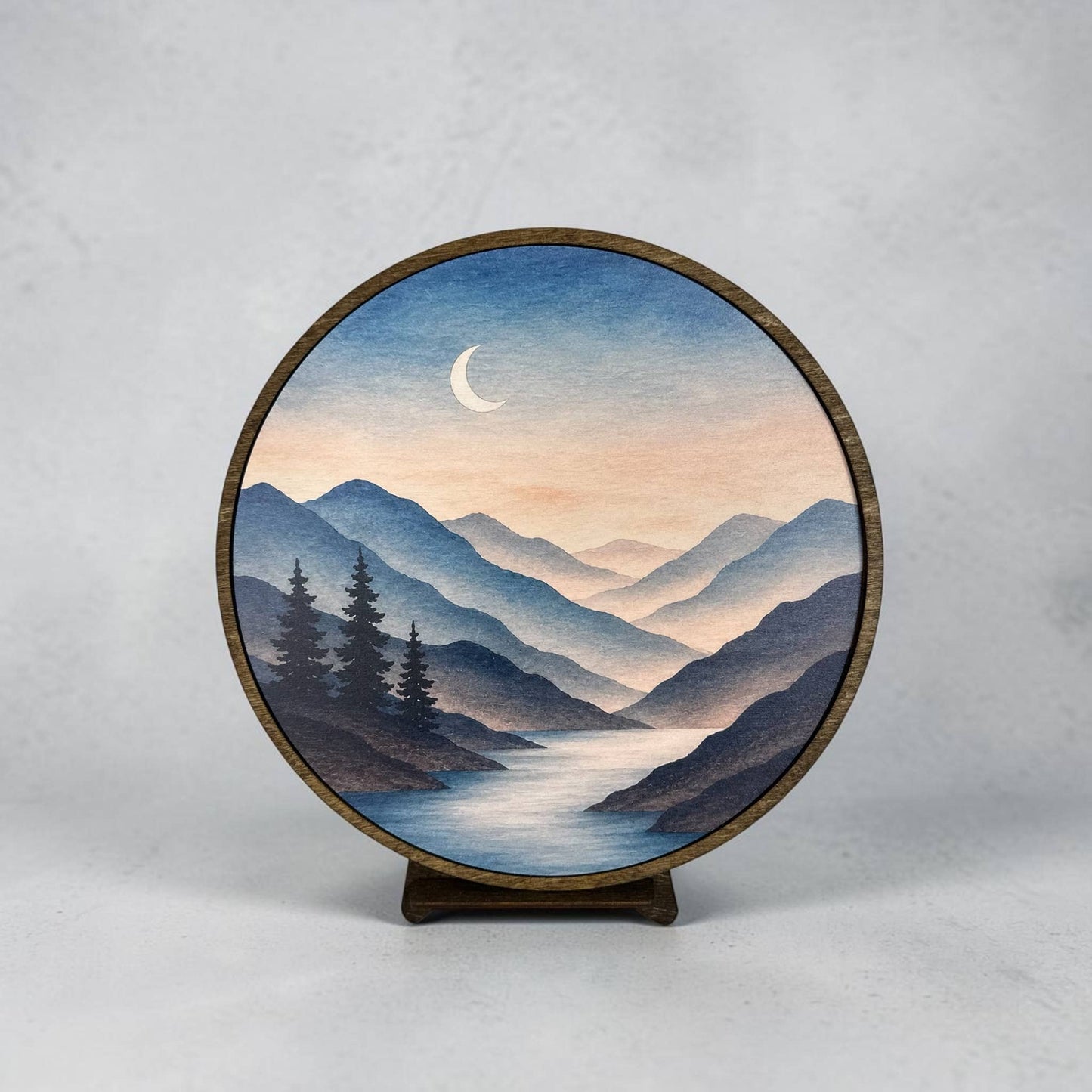 Handcrafted Wood Wall Art-Mountain Moonlight Print