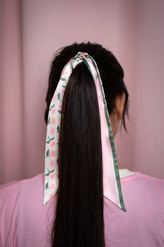 Lilac and Green Floral Skinny Scarf