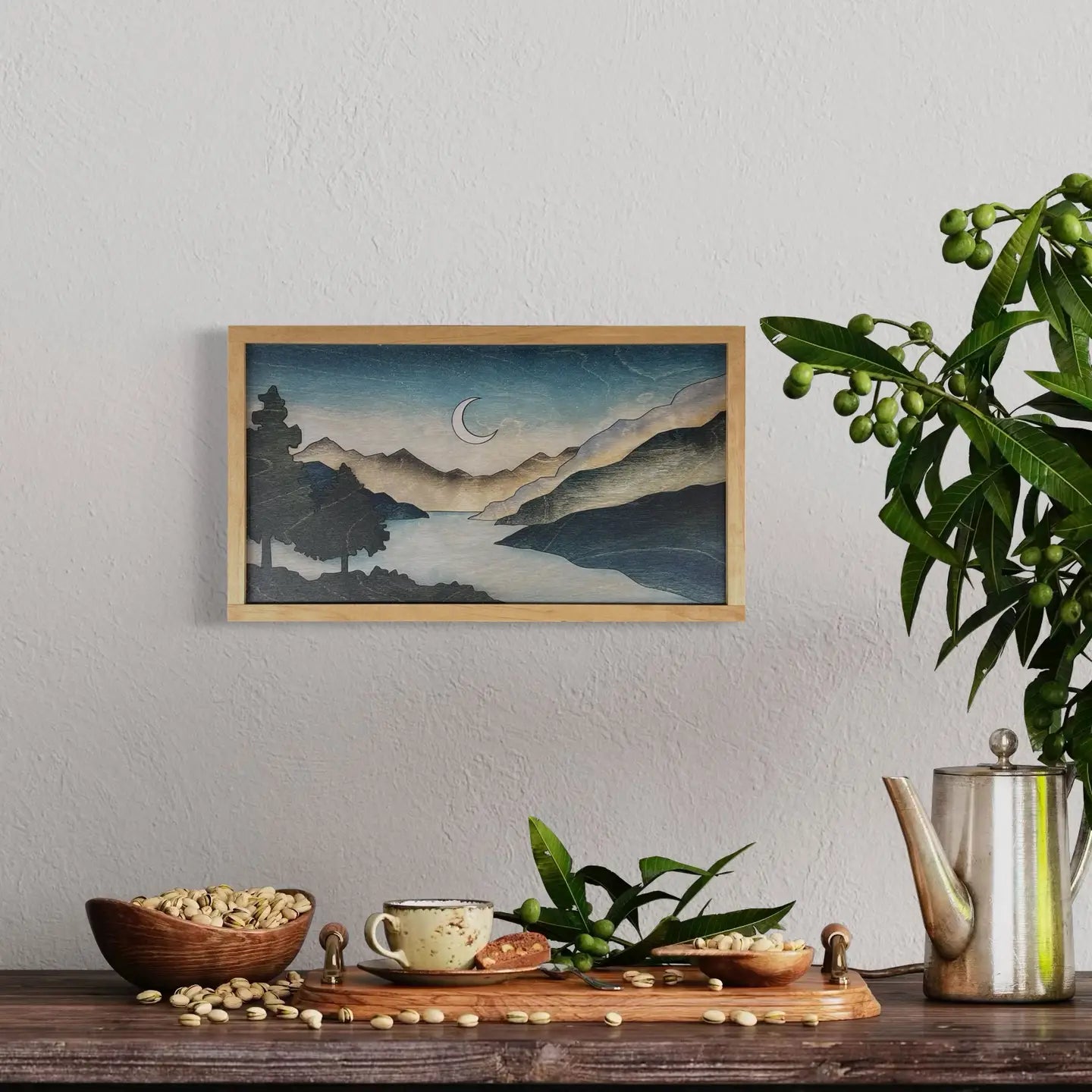 Handcrafted Wood Wall Art-14" Nature-Inspired Mountain Print