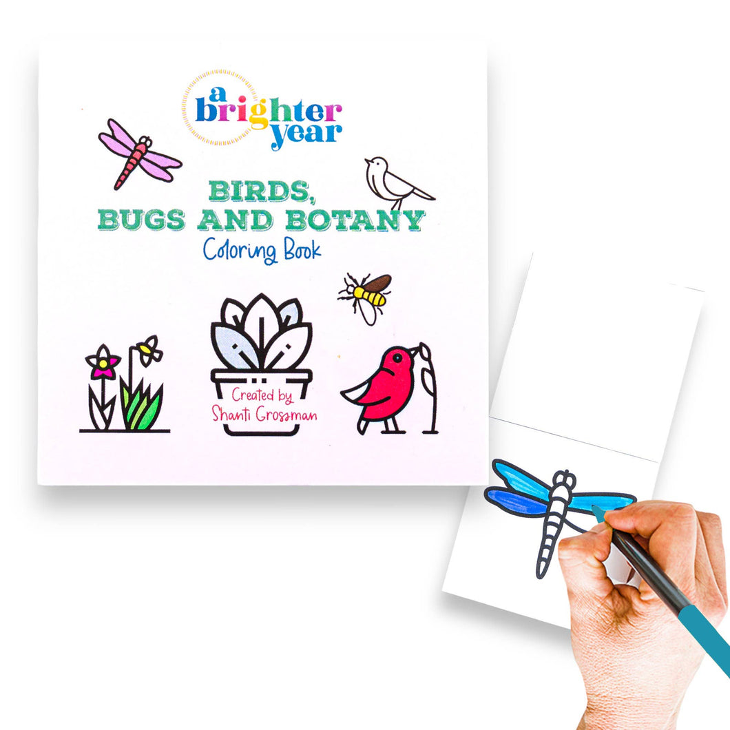 50 Pages Birds Bugs and Botany Mini Coloring Book for Adults