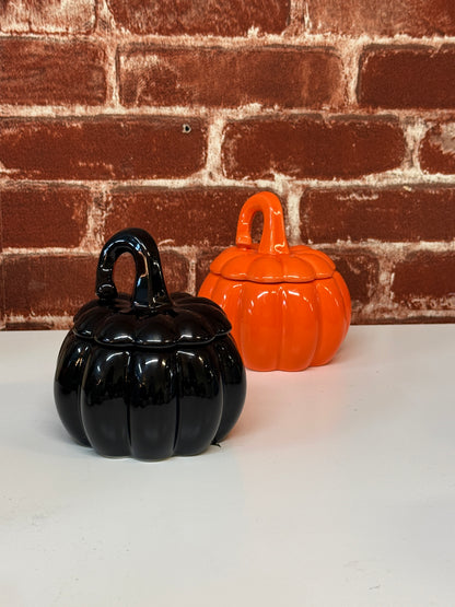Ceramic Stemmed Pumpkin Jar Soy Candle