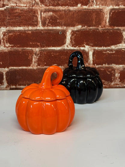 Ceramic Stemmed Pumpkin Jar Soy Candle