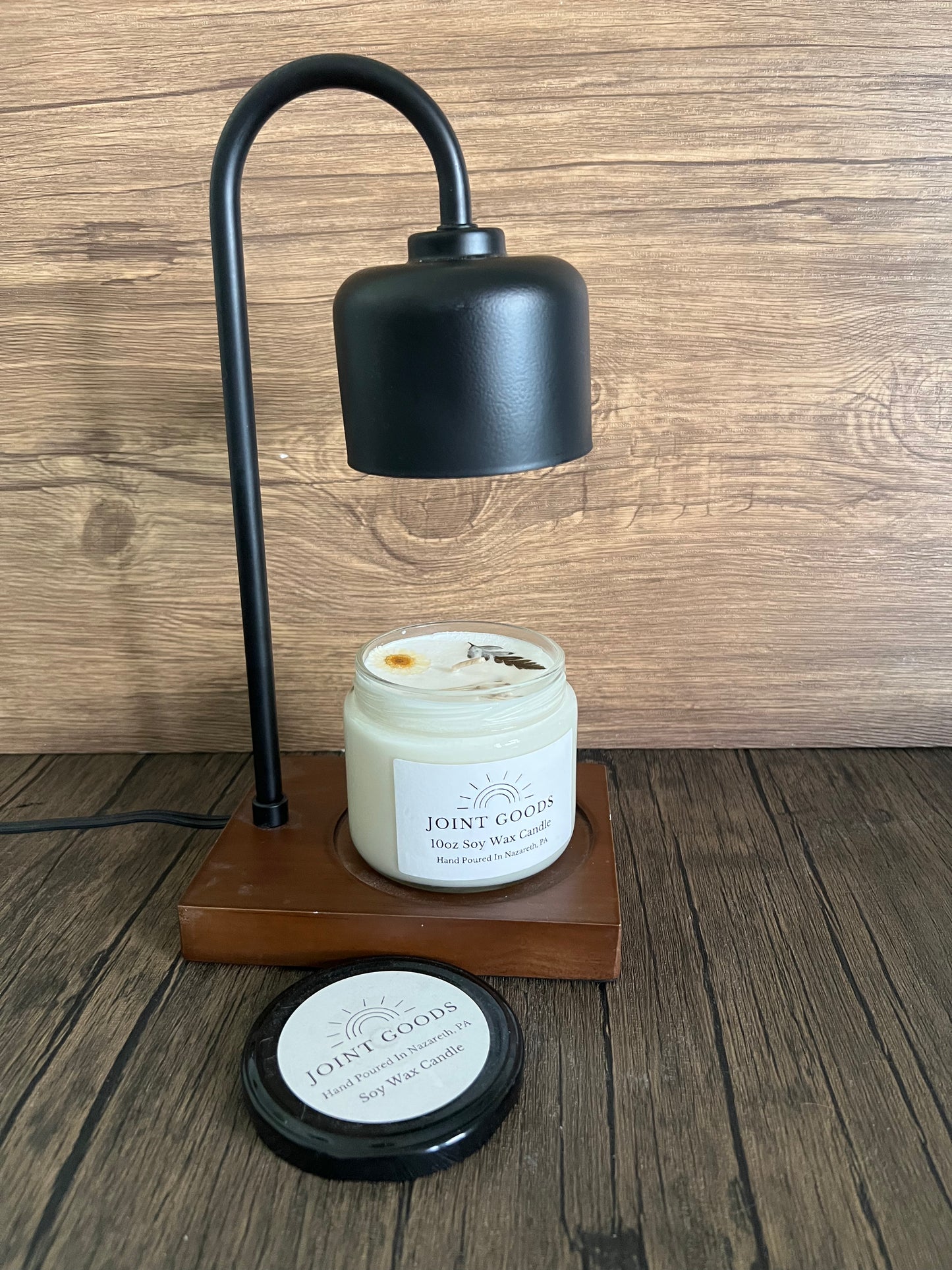 White & Wood Arched Candle Warmer Lamp