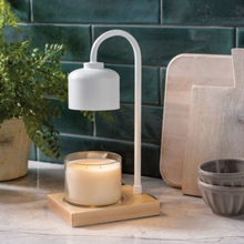 Load image into Gallery viewer, White &amp; Wood Arched Candle Warmer Lamp
