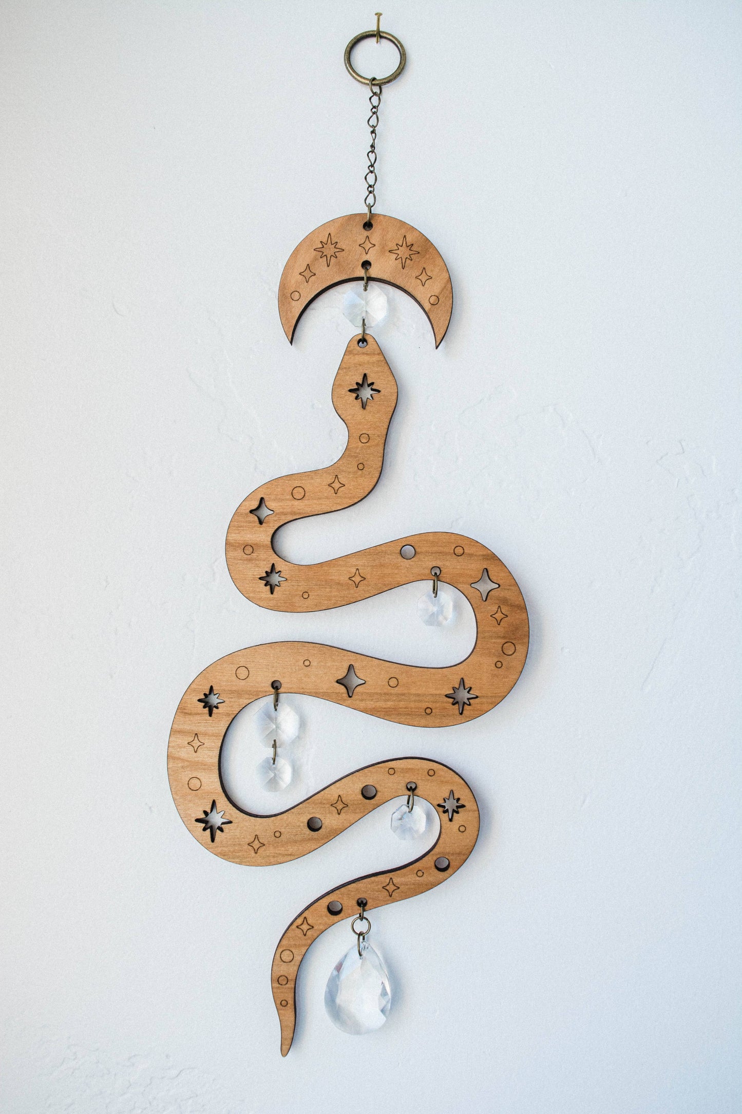 Starry Snake Suncatcher Wooden Wall Hanging Crystal Prisms