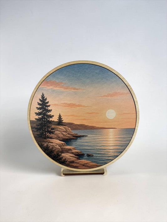 Handcrafted Wood Wall Art-Sunset Lake Print