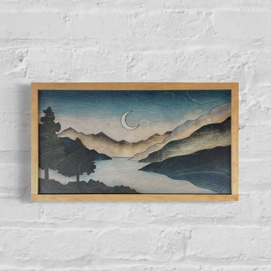 Handcrafted Wood Wall Art-14" Nature-Inspired Mountain Print