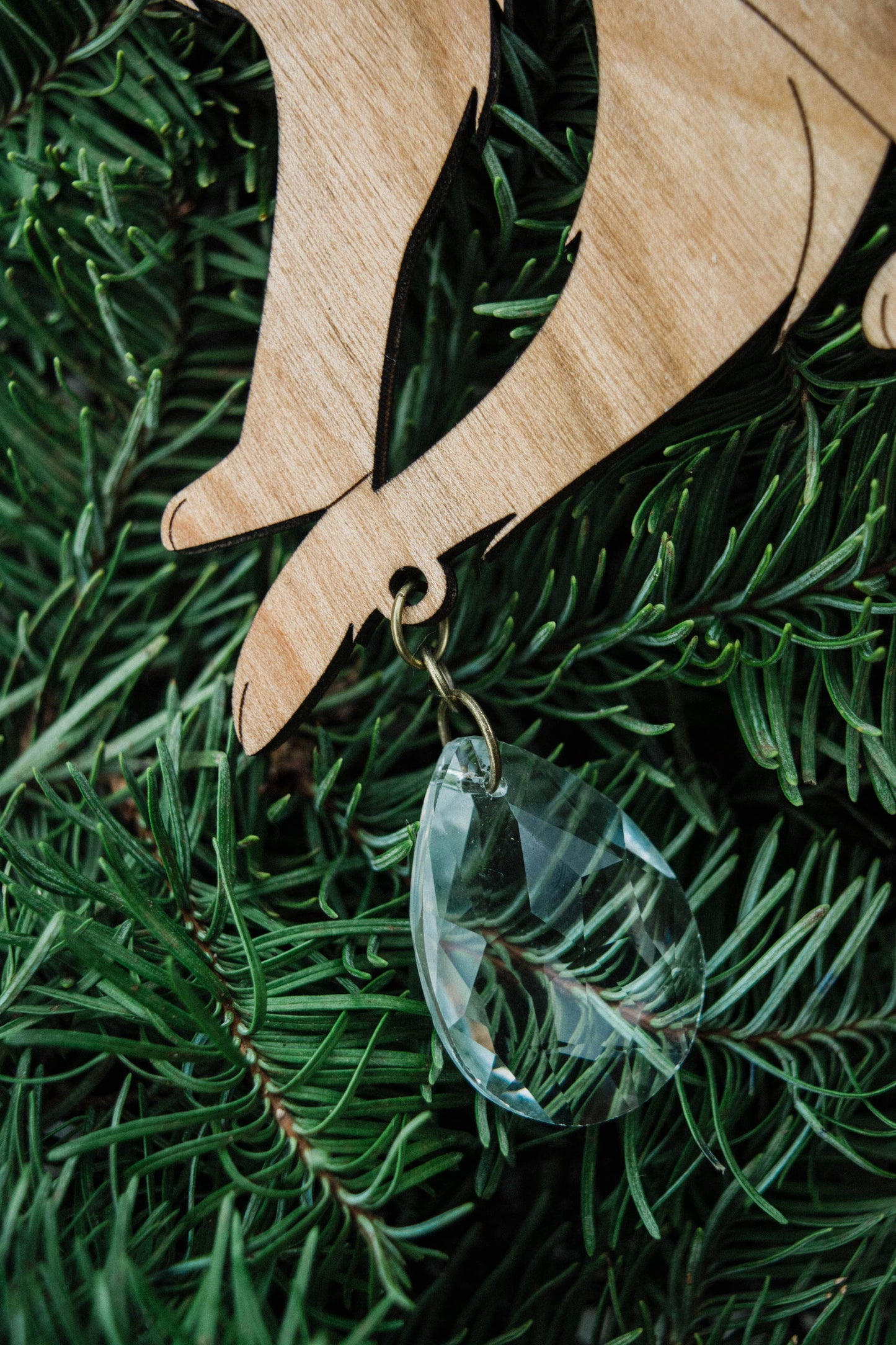 Lunar Wolf Dog Wooden Hanging Suncatcher w/ Crystal Prisms