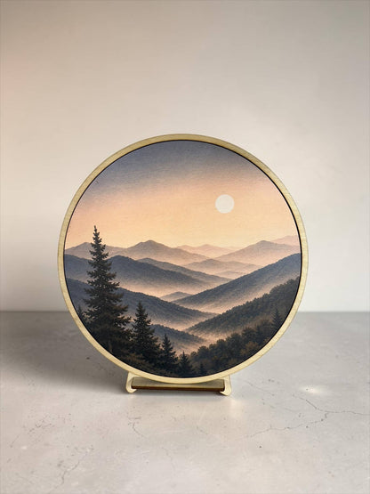Handcrafted Wood Wall Art-Mountain Sunset Print